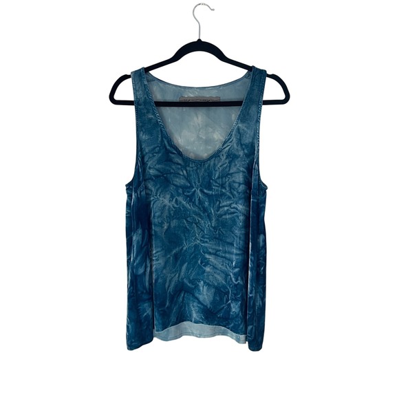 Raquel Allegra Silk Cotton Blend Velvet Tank Top Blue Sleeveless 2 M
